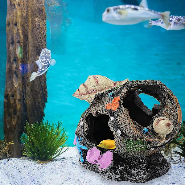 Tønde Design Ornament Harpiks Akvarium Landskabspleje Skjulested Hule Håndværk Fisk Rejer Shelter Akvarium Dekor (Skal Tønde)