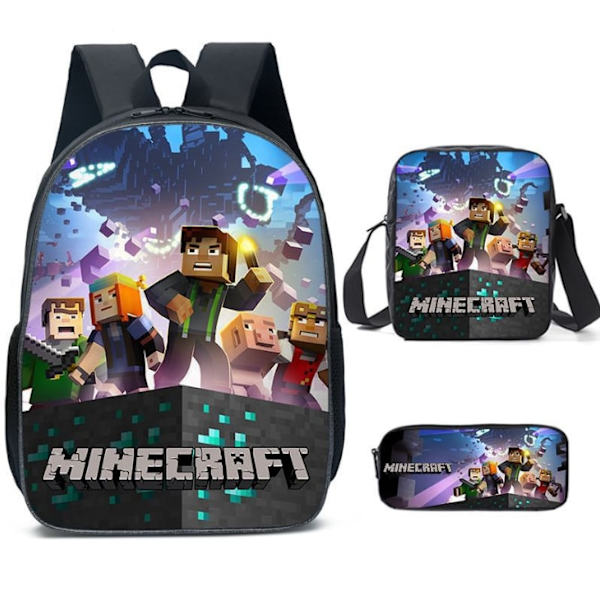 3 kpl/setti MINECRAFT 3D-tulostetut lasten reput Tyttöjen poikien reput Lasten koululaukut Sarjakuva-aiheinen lastentarhareppu Khaki 16 Inches