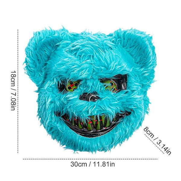Blodig Plys Ansigtsdækning Halloween Blodig Bjørn Ansigtsdækning Uhyggelig Ansigtsdækning Til Halloween Maskeradefest Cosplay Kostume Rekvisitter Blue