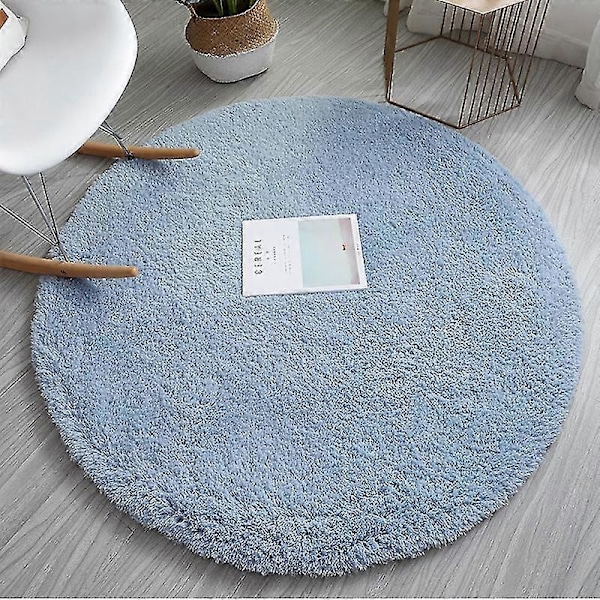 Moderne Enkle Tepper Tykk Rundt Område Teppe Stue Gyngestol Gulvmatte Plysj Myke Soverom Sengtepper Hjem Dekor Blue M Diameter 80cm