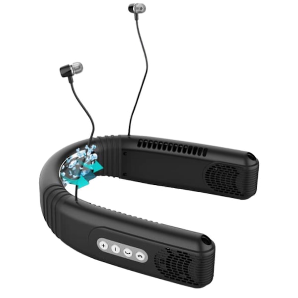 Kølende Lazy Trådløs Hængende Halsventilator Med Bluetooth Headset, sort