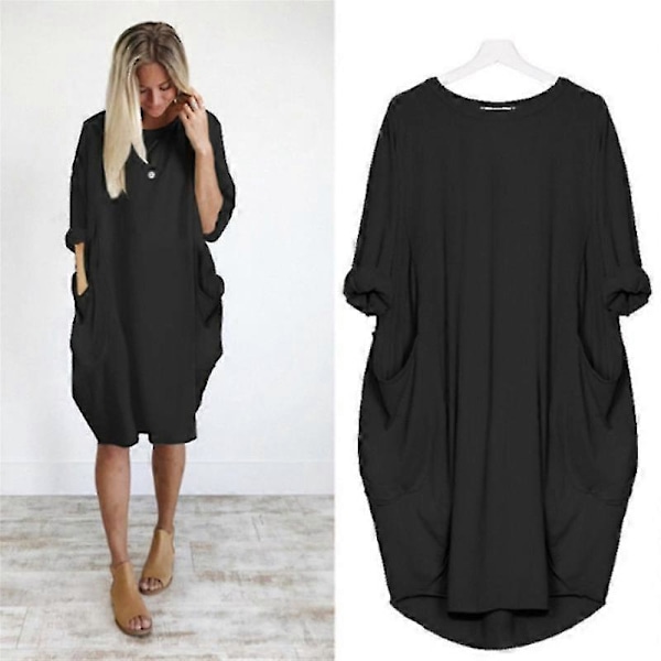 Naisten Oversized Tunika Mekko Pitkähihainen Löysä Pussimainen T-paita Toppi black 4XL