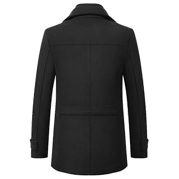 Uldfrakke til mænd Efterår og vinter Dobbeltkrave Uldfrakke Revers Tyk Uldfrakke Lang Jakke black xl