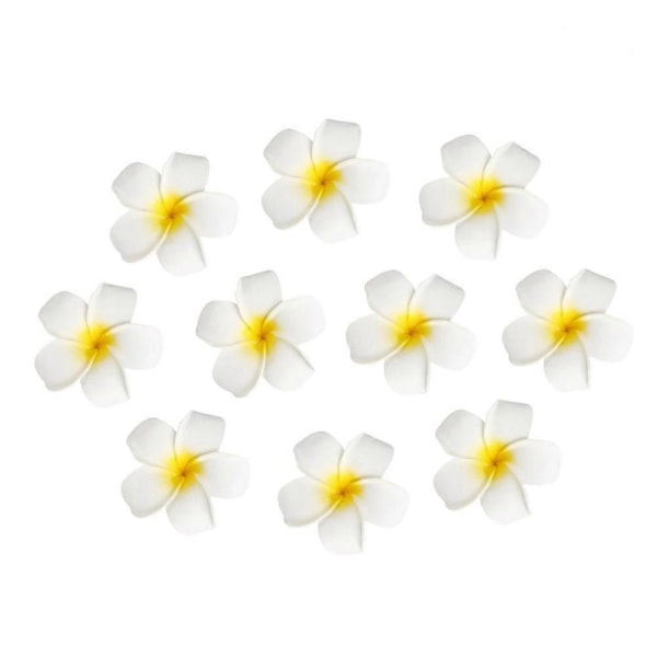 10 st 6cm Hawaii Blomma Hårklämma Hårnål Simulering Äggblomma Huvudbonad för Strand Luau Party (Vit med Gul)