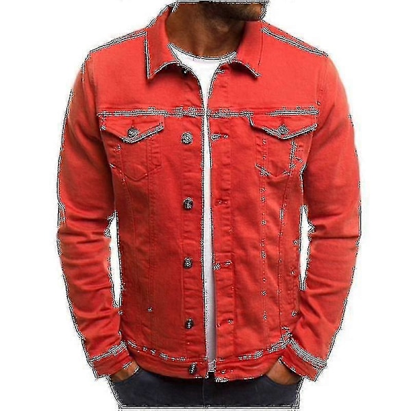 Herre Denim Jeansjakke Kort Slim Fit Red 2XL
