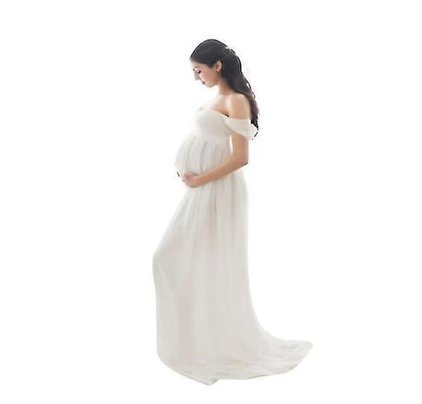 Mammakjole for Chiffonkjole Splitt Front Maxi Graviditetskjoler white M