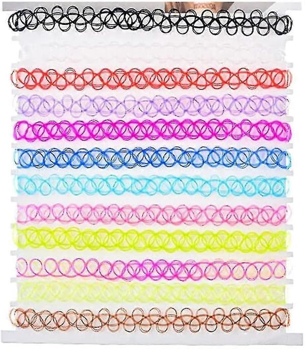 12 stk./pakke Tattoo Choker Stretch Halskæde Sort Retro Henna Elastisk Boho 90'er Gothic