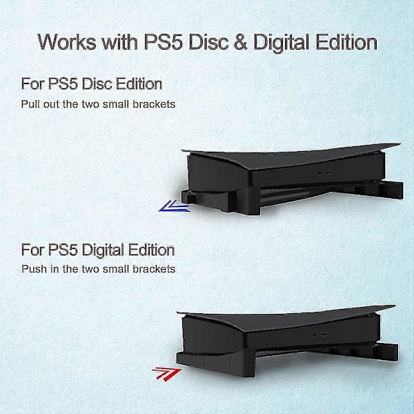 PS5 Tilbehør Horisontalt Stativ, PS5 Base Stativ, Kompatibelt Med Playstation 5 Disk & Digital Utgaver (svart)