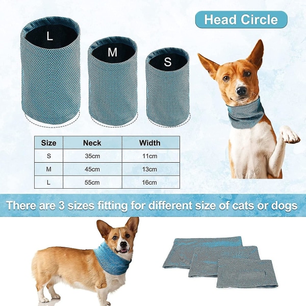 Hund Instant Cooling Bandana, andningsbar, självkylande halsduk för husdjur, ishalsband för bulldogvalpkatt Blue S