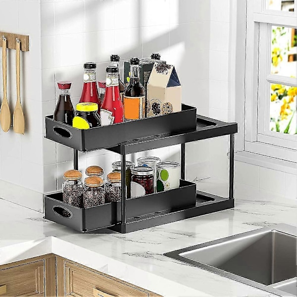 Under Skyve Skap Kurv Organizer, 2-lags Oppbevaring Under Skap Baderom Under Vask Organizer