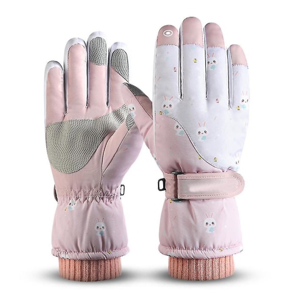 Hiihto Lumikäsineet Talvi Kylmä Sää Tuulenpitävät Lämpimät Sukset SK14 pink Snowflake rabbit