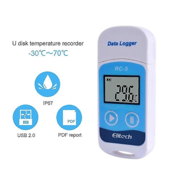 RC-5 Högprecisions Digital USB Temperatur Datalogger för Lagerförvaring Kyld Transport Lab