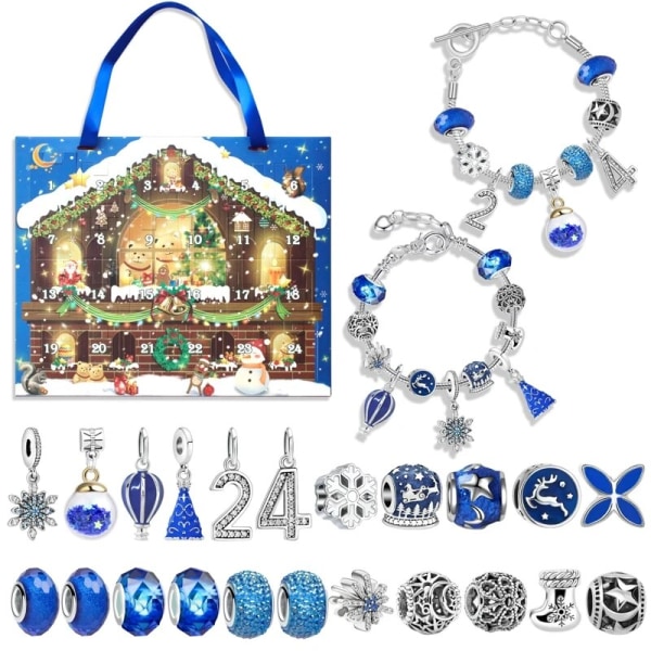 24 dagars gör-det-själv-adventskalender Smycken set Blå smyckesarmbandset för flickor Barn 2024 Countdown jul adventskalender style 2