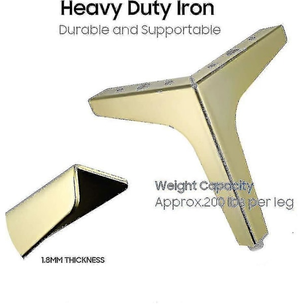 17,5 cm Møbelben, 4 Metall Tri Møbelben Gold 10cm
