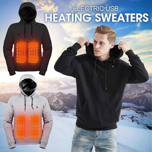Uppvärmd Hoodie Tröja Varm Herr och Dam USB Uppvärmda Kläder Batteri Ingår Gray M