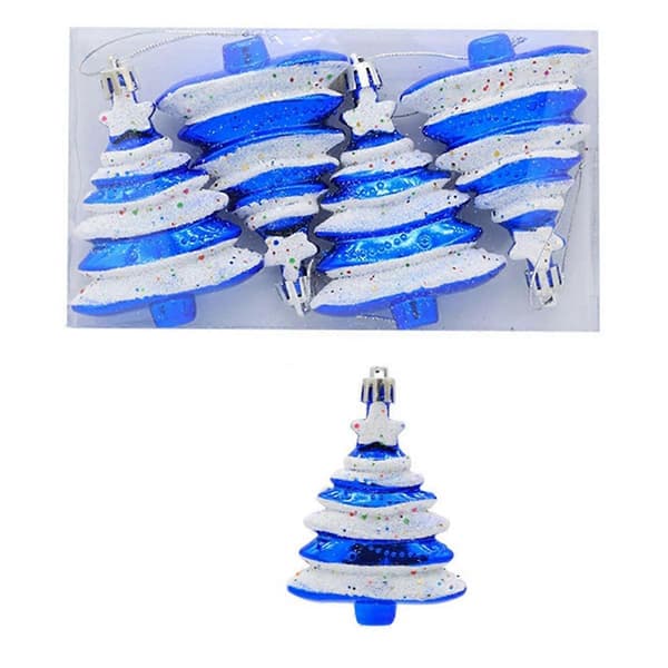 8x6cm 4-pakning Julekule Spesialformet Juletre Blå