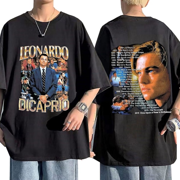 Marino Morwood 90-tals Leonardo Leo Dicaprio Rap Dubbelsidig T-shirt Leonardo Dicaprio Young Star Titanic T-shirt Musik T-shirts Black L