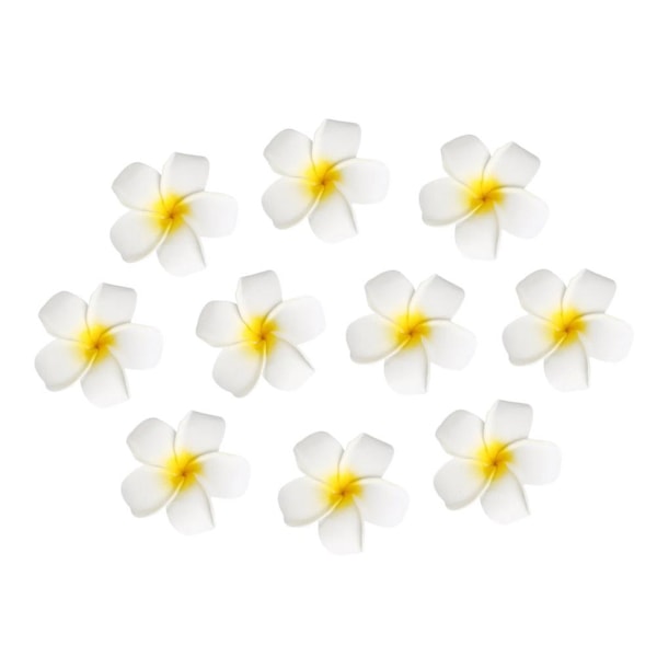 10 st 6cm Hawaii Blomma Hårklämma Hårnål Simulering Äggblomma Huvudbonad för Strand Luau Party (Vit med Gul)