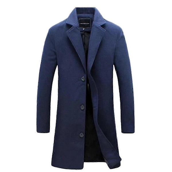 Isokokoisille miehille klassinen villakangastakki lämmin talvitakki yksirivinen pitkä trenssi rento slim fit päällystakki Navy Blue 4XL