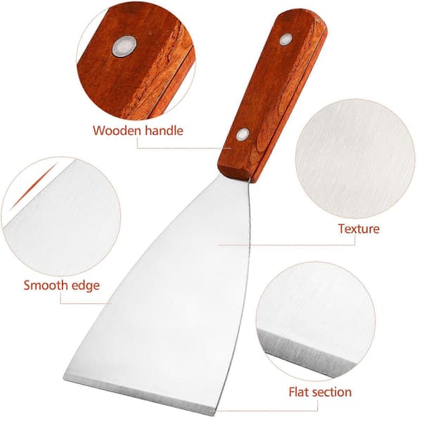 Yardwe 2 stk Grillskraper i rustfritt stål Skrått trehåndtak Biffspade for BBQ Baking Matlaging