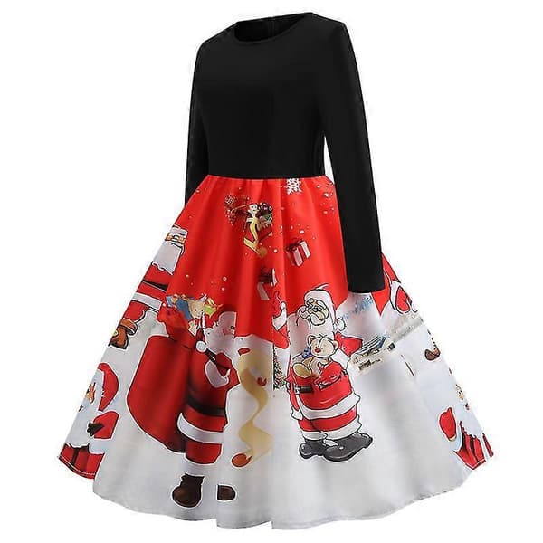 Naisten Joulu Retro Midi Mekko Red S