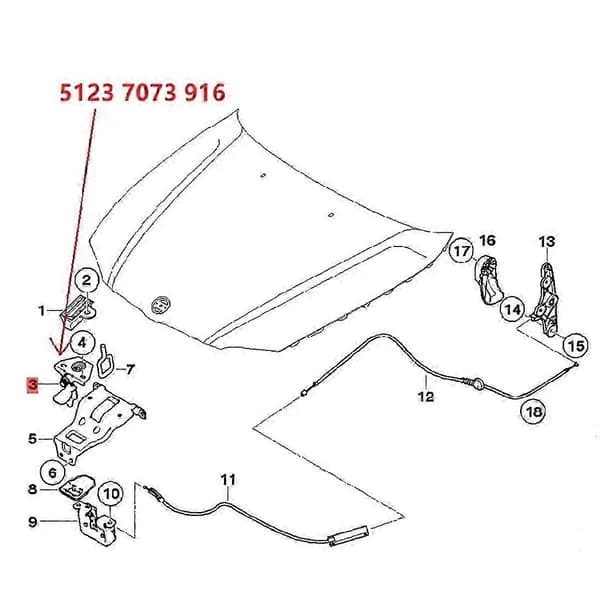 51237073916 Hette Sikkerhetsfanger Lås Krok Modell Hettelås for E90 / E91