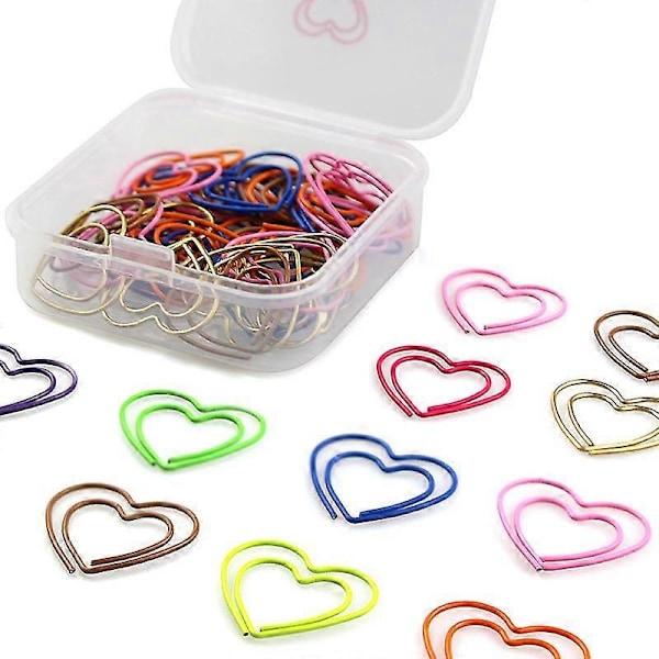 200 st Love Hjärtformade Pappersklipp Metall Söta Pappersklipp Bokmärken för Studenter, Lärare, Slumpmässiga Färger