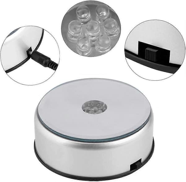 7 LED Lys Krystall Display Stativ Base, 7 Farget Roterende Krystall Display Base Stativ Med AC Adapter