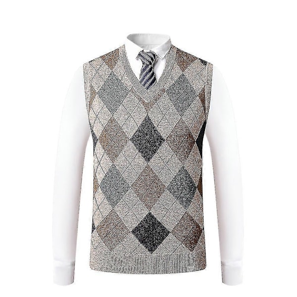 Herr Cashmere Pullover Ullblandning Ärmlös Stickad V-ringad Tröja M Khaki