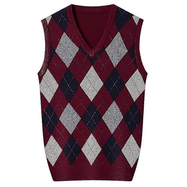 Herre Cashmere Pullover Uldblanding Ærmeløs Strik V-hals Sweater S Wine red
