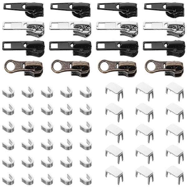 1 Set Dragkedjekläppar Ersättningar Dragkedja Reparationssats Metall Kläder Väska Dragkedjekläppar Huvuden Set