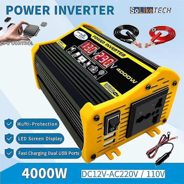 600W 12V Bil Inverter Omvandlare Laddare Adapter Dubbel USB Volta LCD-Skärm