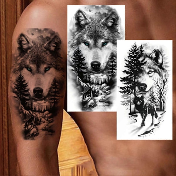 12 stk./sett tatoveringsklistremerker realistisk løve tiger ulv vanntett kroppskunst dyre midlertidig tatovering for arm