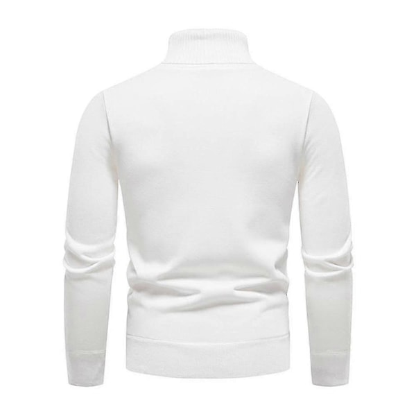 Herr Enfärgad Polokrage Basic Tröja Vinter Slim Fit Tjock Stickad Varm Pullover Topp White XL