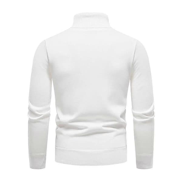 Herre Ensfarvet Rullekrave Basic Sweater Vinter Slim Fit Tyk Strik Varm Pullover Top White 4XL