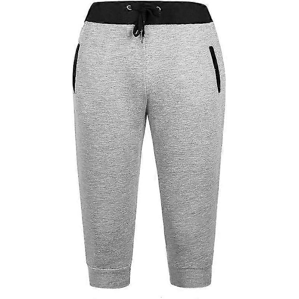 Herre 3/4 Trænings Joggers Gym Løbe Sweat Shorts Capri Sommer Komfortabel Pasform Letvægts Under Knæ Sweatpants Gray Large