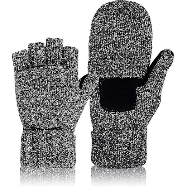 Vinter Ullblandade Stickade Fingervantar Halvfinger Vantar Med Fleecefoder För Män