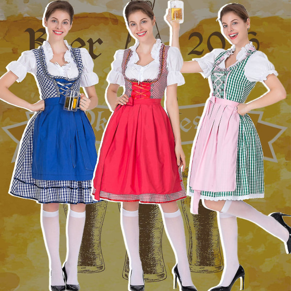 Snabb Leverans Dam Tysk Dirndl Klänning Kostymer För Bayersk Oktoberfest Halloween Karneval Light blue 2XL