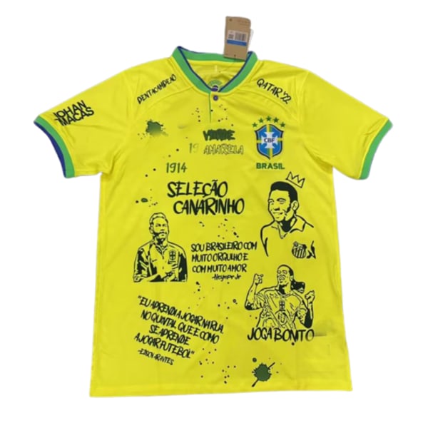 22-23 Brasilien hemmaplan Pele jubileumsutgåva anpassad jersey träningsdräkt kortärmad jersey T-shirt V.Nistelrooy NO.10 XXL