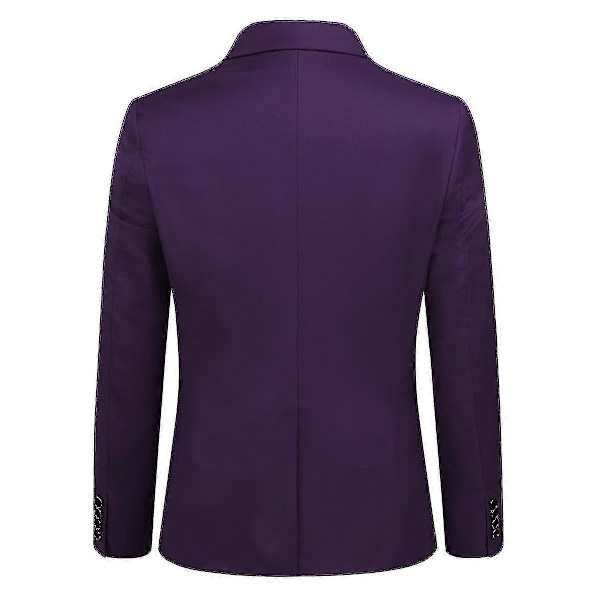 Miesten Puku Business Casual 3-osainen Puku Bleiseri Housut Liivi 9 Väriä Purple M