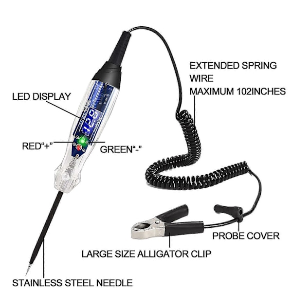 Bil Summer Testlampa 4-60v Dc Digital Led Krets Testare, Lamptestare Med Voltmeter, Automatisk Vo