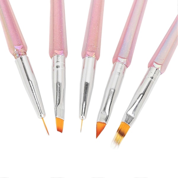 5-pack Nagelkonstborste Set Olika Former Tunna Ritning Nagelkonst Stripmålning Penslar Transparent Rosa