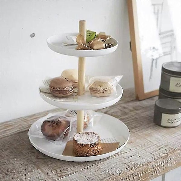 3-vånings Kakfat Serveringsbricka Fruktfat Elegant Bröllop Muffinsställ Trä Metall Ostbricka