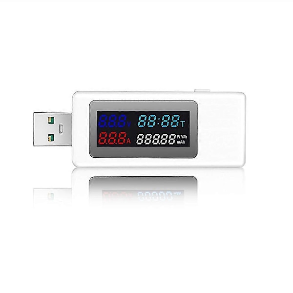 6-i-1 USB-tester DC4-30V IPS-skjerm Digital spenning, strøm, tid, kapasitet, måler, detektor for strøm