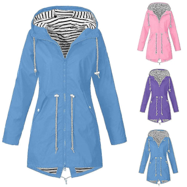 Regnkappa Dam Plus Size Vattentät Lång Trenchcoat med Huva Fodrad Vindjacka Resejacka Utomhusjackor med Huva Pink XL