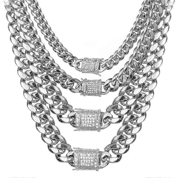 10-18mm Bred Kubansk Länk Halsband i Rostfritt Stål Tung Kedja För Herr Smycken 12mm 28inch