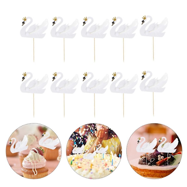 10 stk. Små Svanekake Topper Fest Bursdag Cupcake Dessert Toppers Dekorasjon