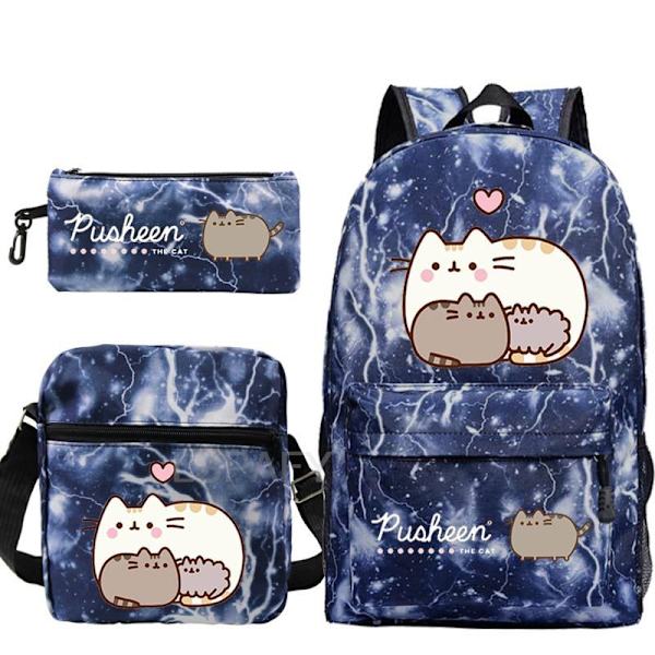 3 st Kawaii Tjock Katt Ryggsäck Pusheen Tryck Skolväska style 3
