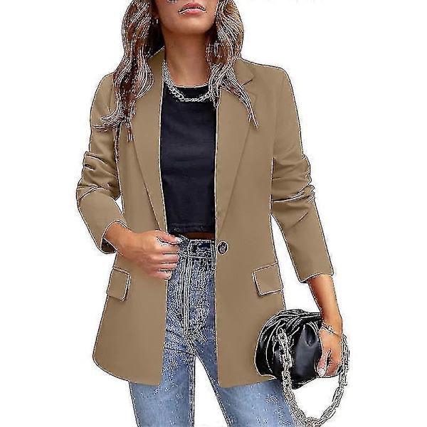 Dame Business Jakker Åben Front Blazer Casual Langærmet Arbejdstøj Khaki XXL
