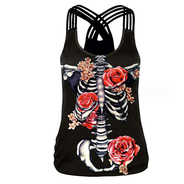 Halloween Dame Skelet Kostume T-shirt - Voksen Monster Tank Top Til Kvinder COLOR 1 L